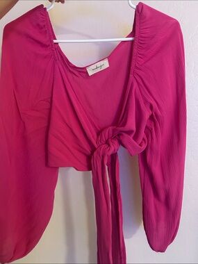 Audrey 3+1 Fuchsia Tie-Front Long Sleeve Crop Top